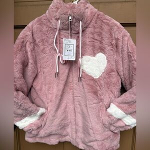 Cozy Pink Teddy Jacket with Heart Detail